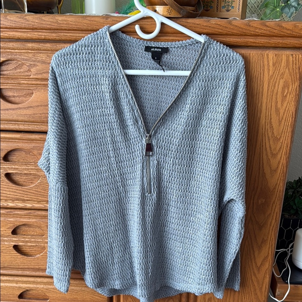 Gray Zip-Up Knit Sweater